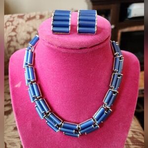 Vintage Charel Moonglow Lucite Thermoset Necklace & Earrings Demi Parure Set